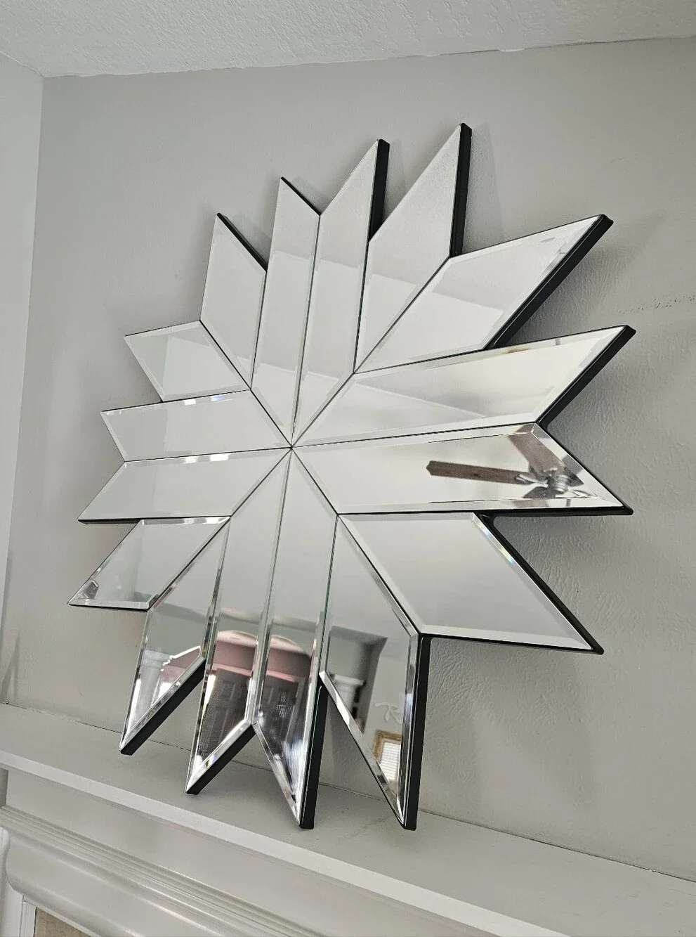 Vintage Windsor Art Deco Beveled Glass Snowflake/Starburst Accent Wall Mirror